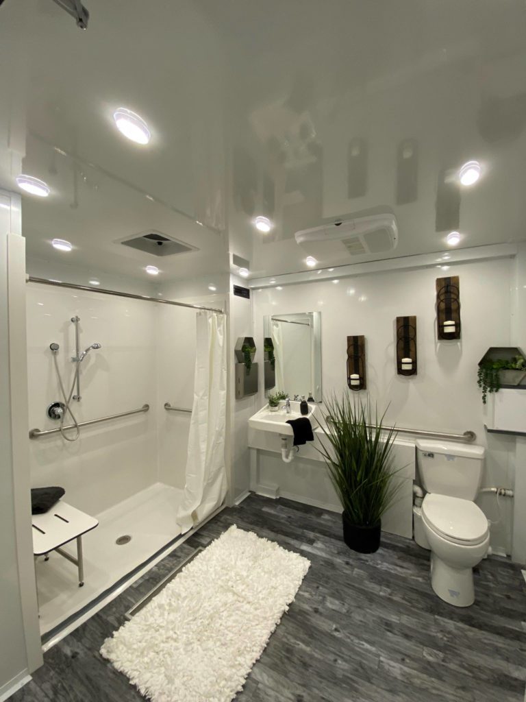 ADA 2-Stall Luxury Restroom Trailer Inside Shower View | The Lavatory Los Angeles