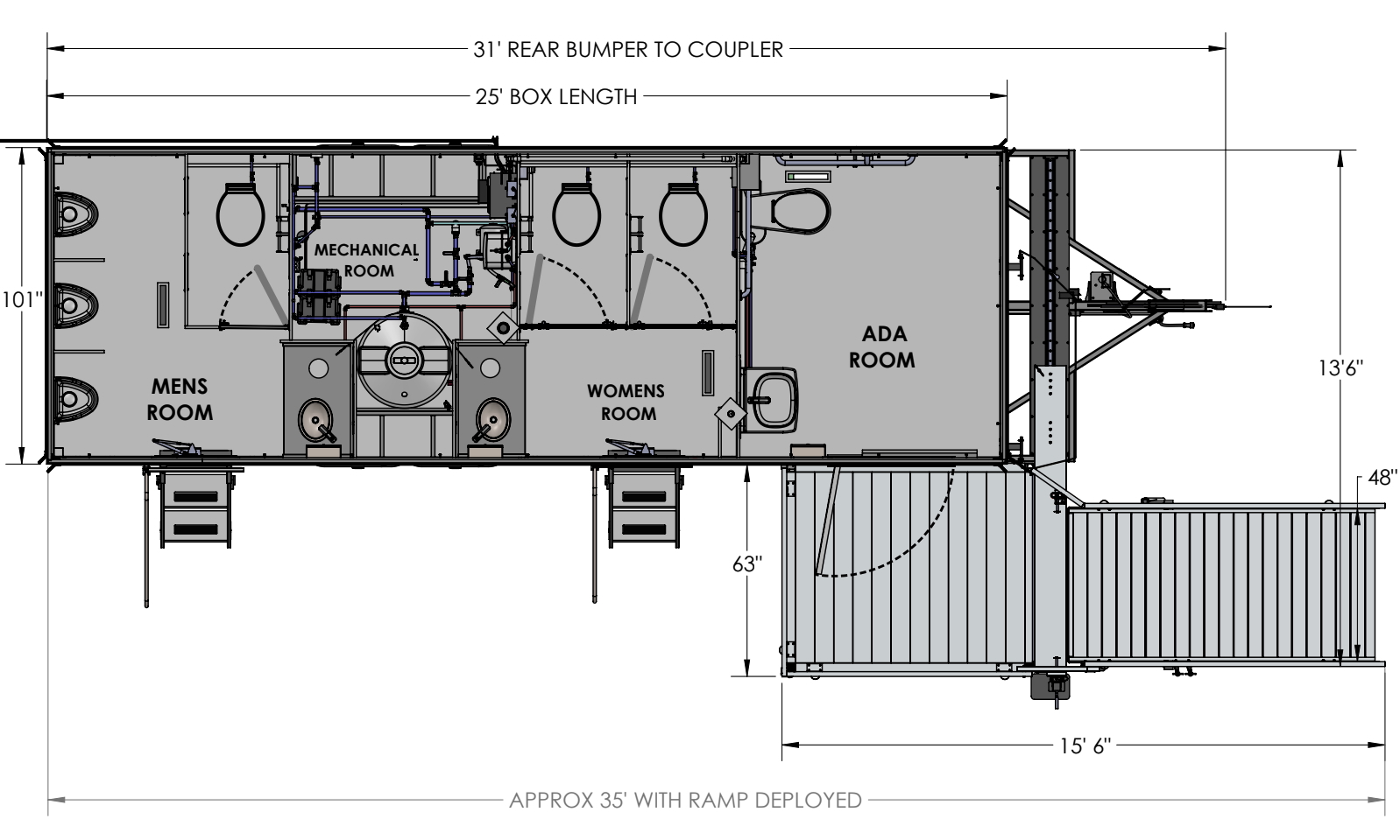 The Lavatory Los Angeles - Floor Plan ADA Plus 6 Restroom Trailer