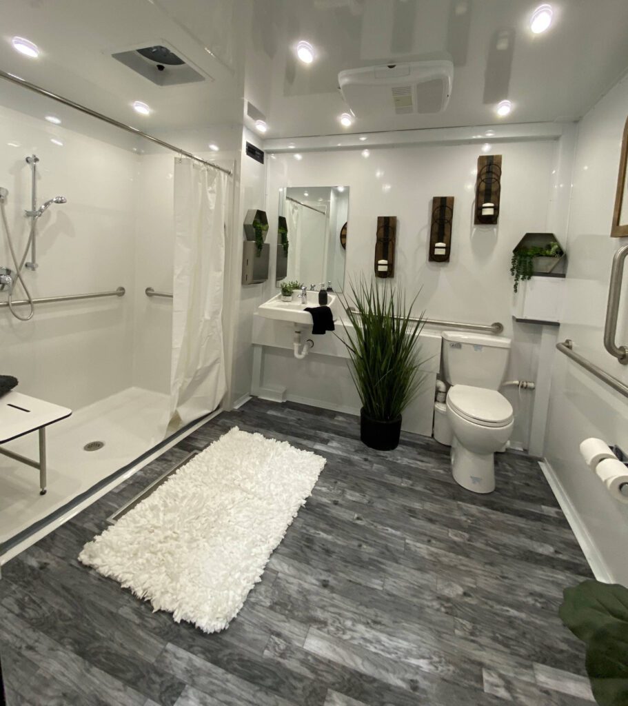 Private shower trailer room with a roll-in shower, The Lavatory Los Angeles