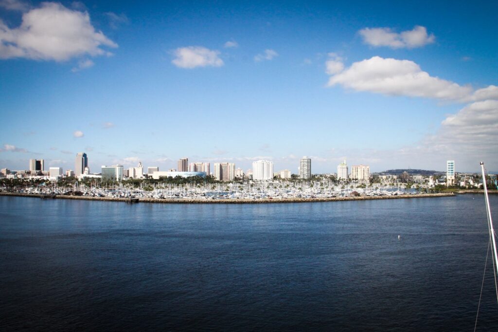Downtown Long Beach skyline and the Shoreline Marina seen from across the harbor, The Lavatory Los Angeles