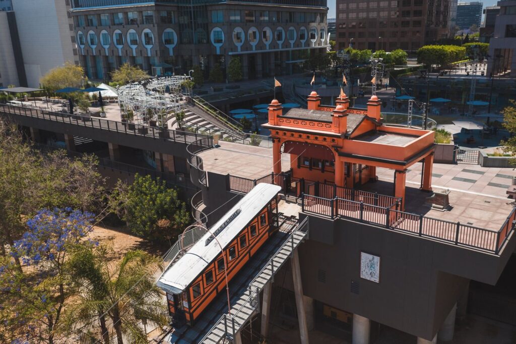 Angels Flight railway car climbing Bunker Hill in Downtown Los Angeles, The Lavatory Los Angeles